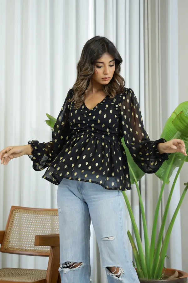 Black_Chiffon_Gold_Foil_Top_For_Women