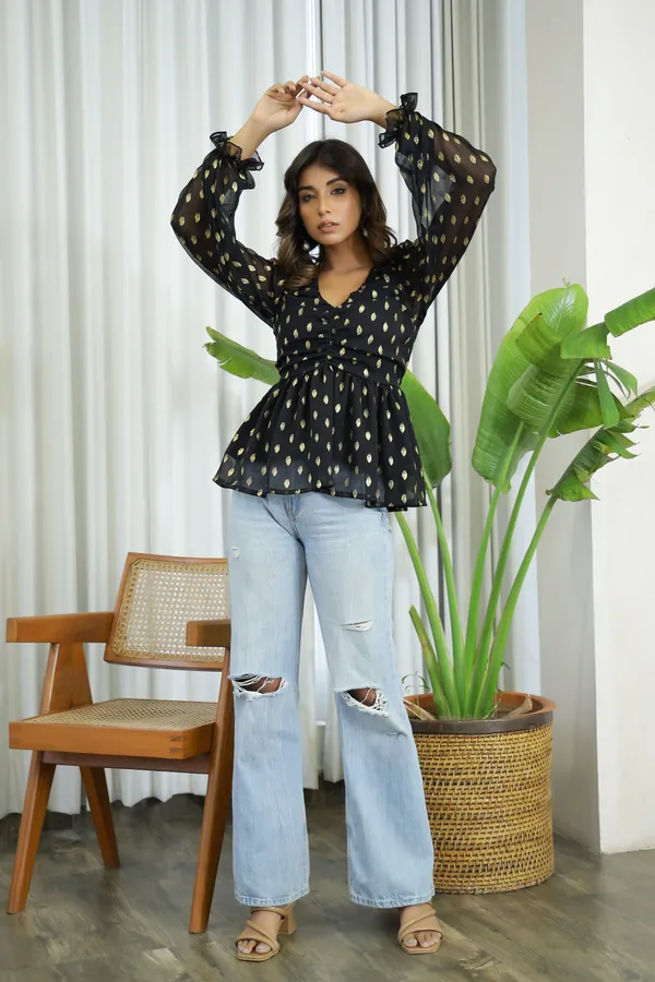 Black_Chiffon_Gold_Foil_Top_For_Women