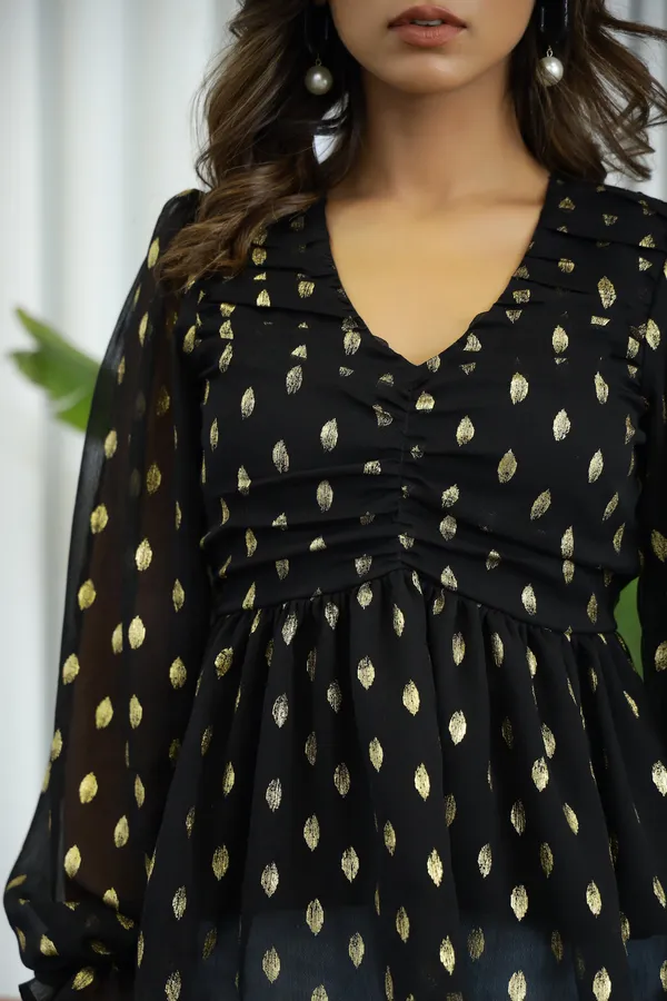 Black_Chiffon_Gold_Foil_Top_For_Women
