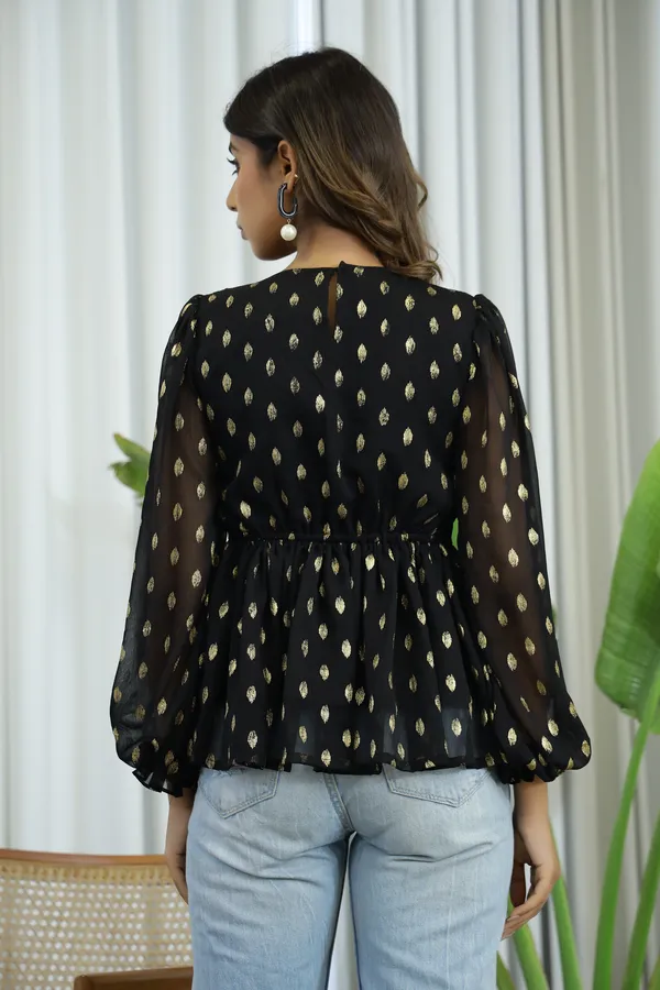 Black_Chiffon_Gold_Foil_Top_For_Women