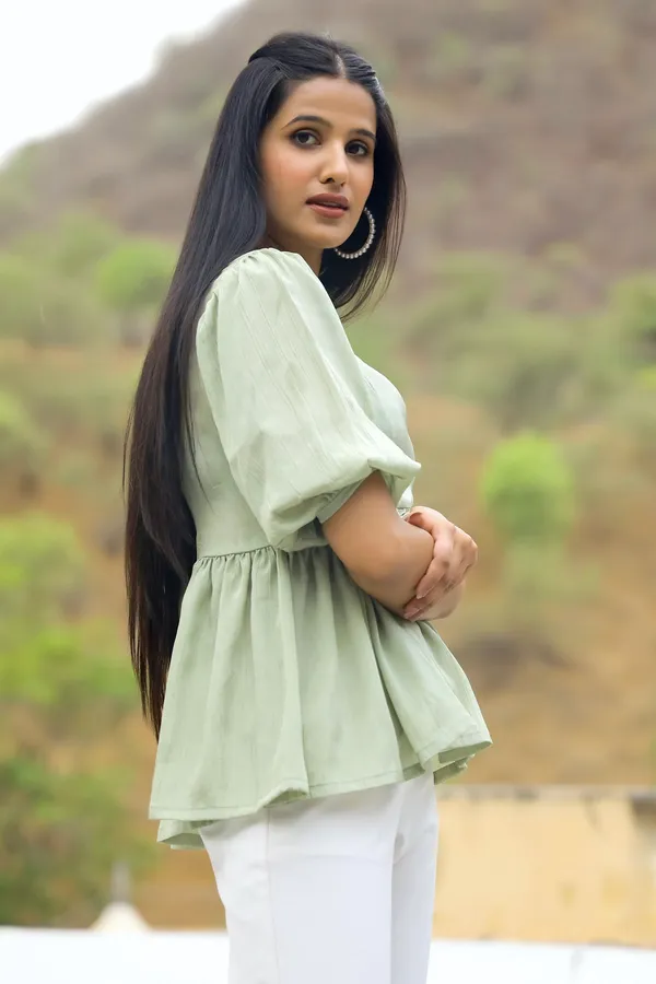 Green_Blended_Fabric__Flora_Green_Top_For_Women