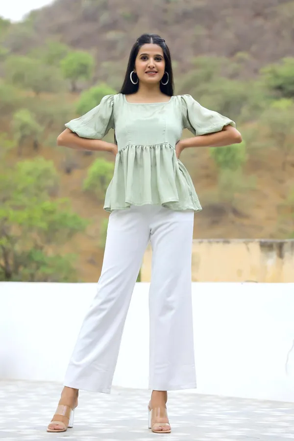 Green_Blended_Fabric__Flora_Green_Top_For_Women