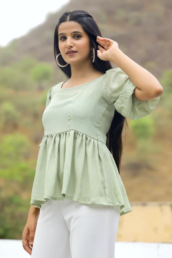 Green_Blended_Fabric__Flora_Green_Top_For_Women