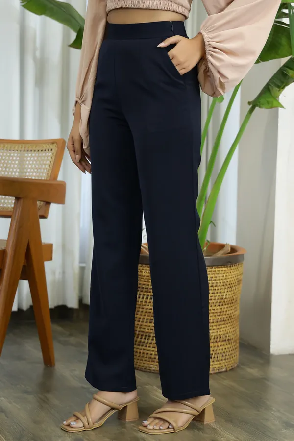 Navy_Blue_Blended_Fabric_Firefly_High_Waist_Pants_For_Women