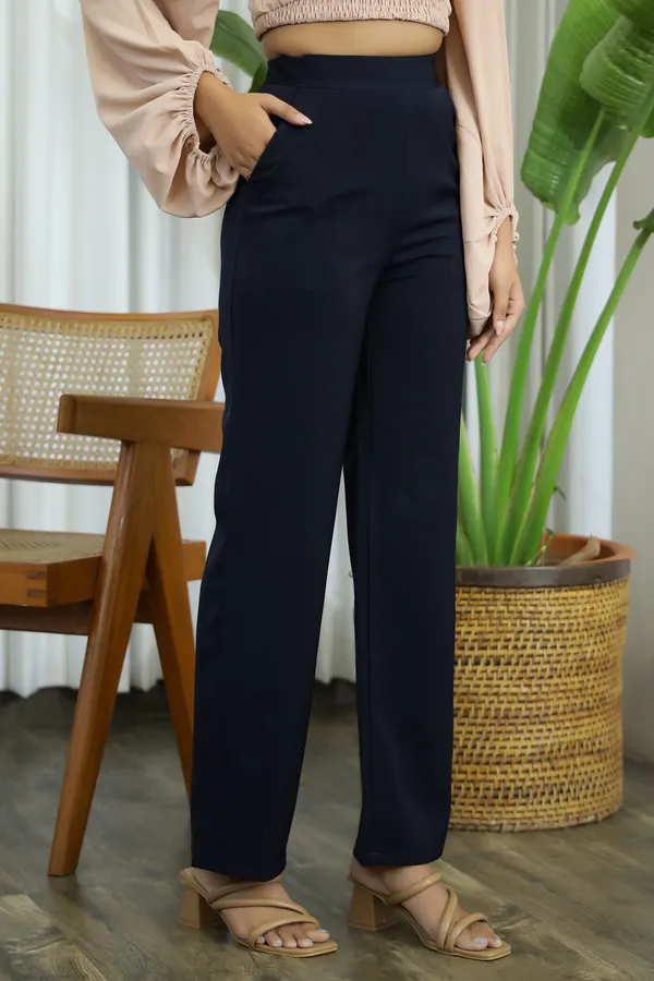 Navy_Blue_Blended_Fabric_Firefly_High_Waist_Pants_For_Women