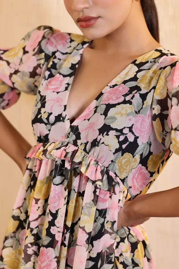 Black_Chiffon_Bouquet_Midi_Dress_For_Women