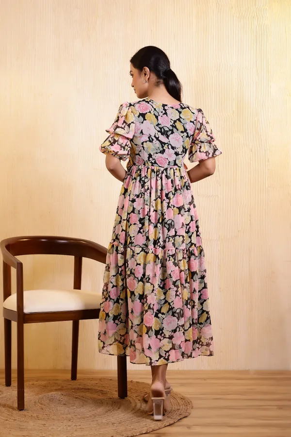 Black_Chiffon_Bouquet_Midi_Dress_For_Women