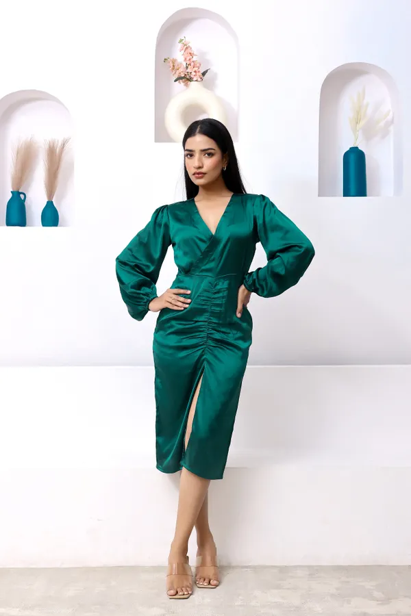 Green_Satin_Slit_Midi_Dress_For_Women