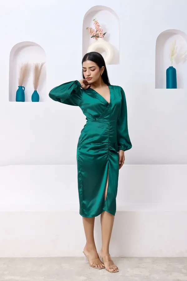 Green_Satin_Slit_Midi_Dress_For_Women