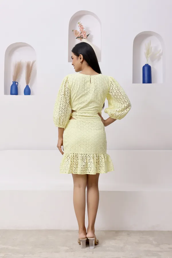 Yellow_Cotton_Schiffli_Mini_Dress_For_Women
