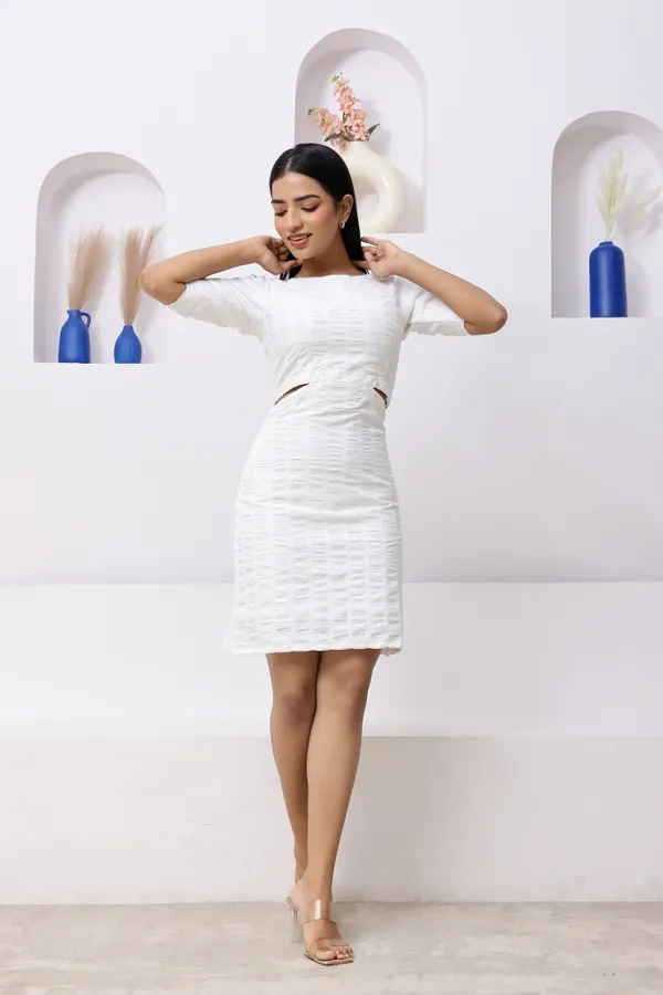 White_Cotton_Textured_Mini_Dress_For_Women