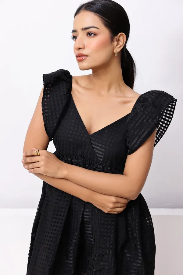 Black_Organza_Checkered_Mini_Dress_For_Women
