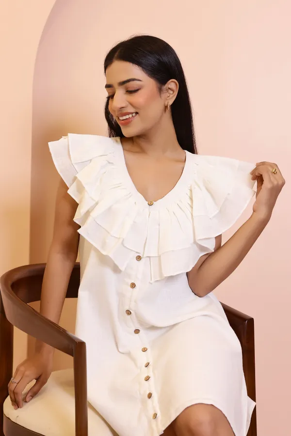 White_Cotton_Slub_Mini_Dress_For_Women