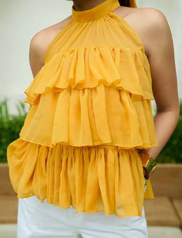 Mustard_Chiffon_Tiered_Top