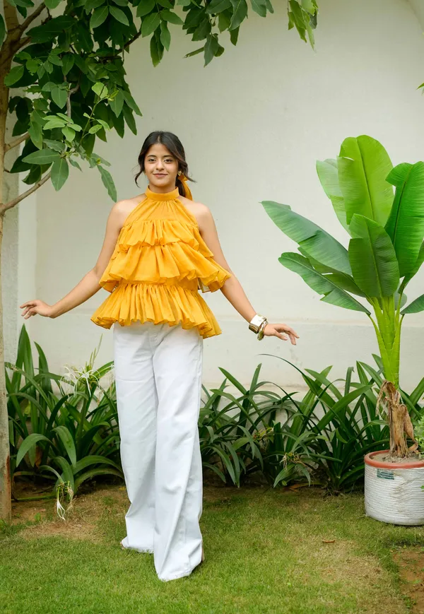 Mustard_Chiffon_Tiered_Top