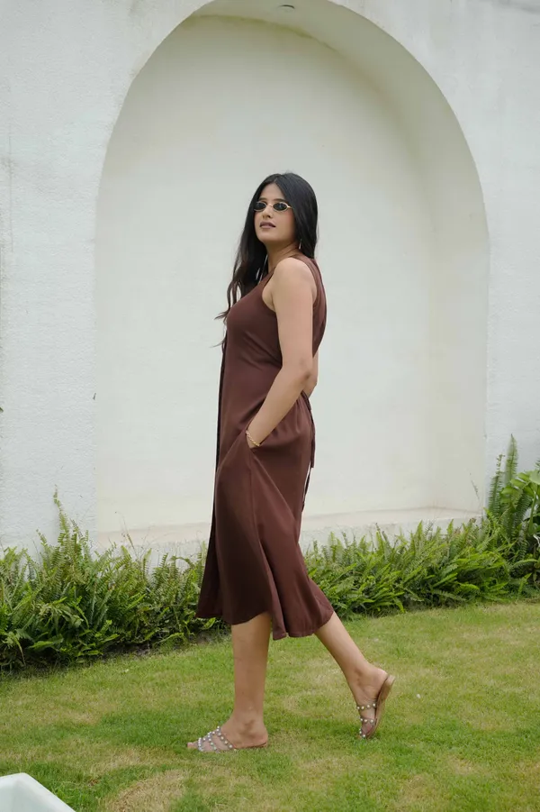 Coffee_brown_rayon_midi_dress