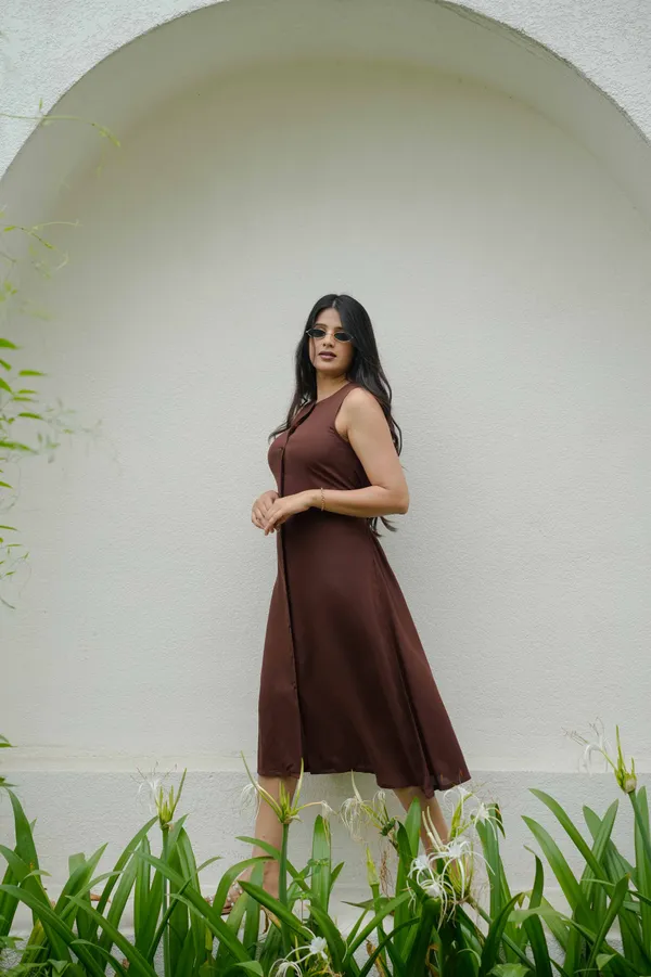 Coffee_brown_rayon_midi_dress