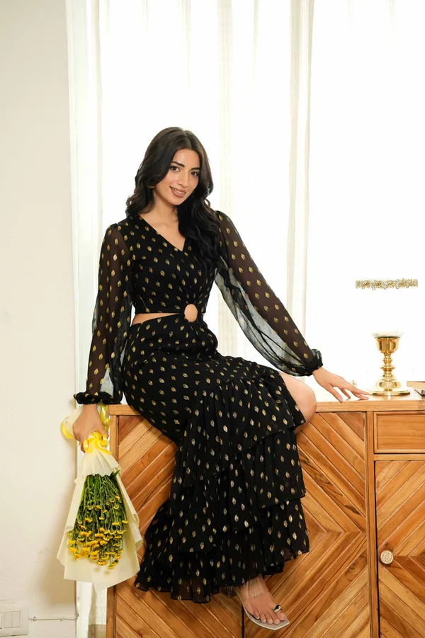 Black_gold_foil_chiffon_maxi_dress