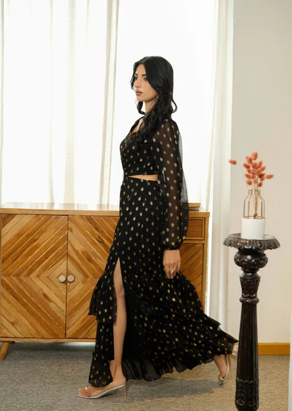 Black_gold_foil_chiffon_maxi_dress