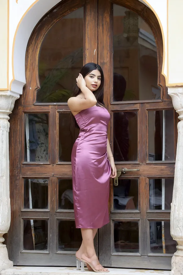 Lavender_Satin__Ruched_Slip_Dress_For_Women