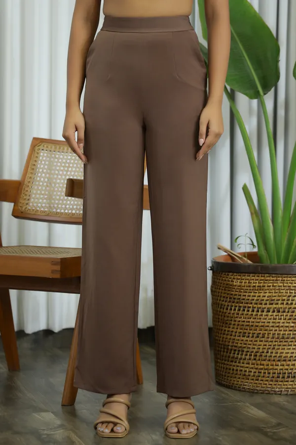 Brown_Blended_Fabric_Firefly_High_Waist_Pants_For_Women
