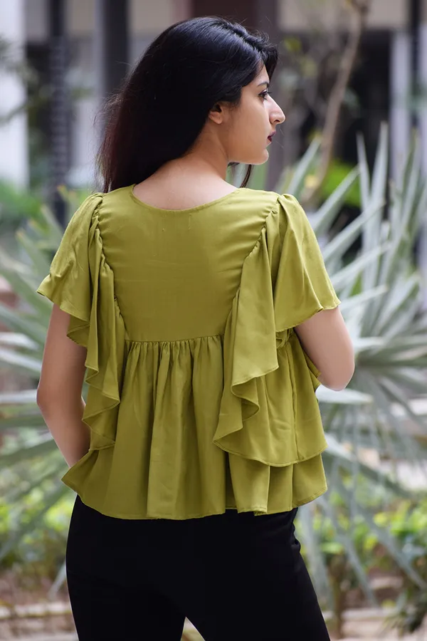 Green_Rayon_Aria_Ruffle_Blouse_For_Women