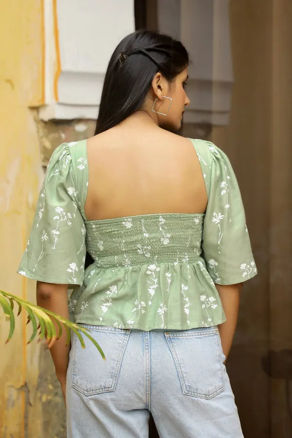 Green_Rayon__Shirred_Blouse_For_Women