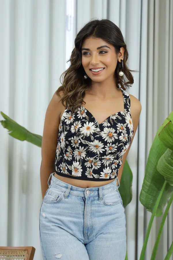 Black_Crepe_Daisy_Blackless_Blouse_For_Women