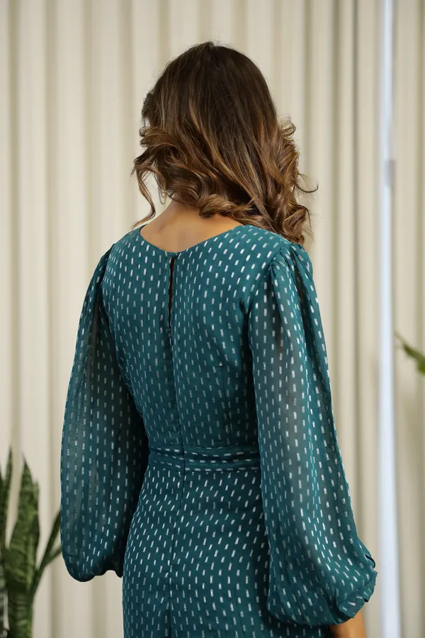 Teal_Green_Chiffon_Lurex_Midi_Dress_For_Women