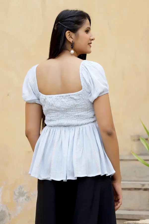 Blue_Cotton_Lurex__Top_For_Women