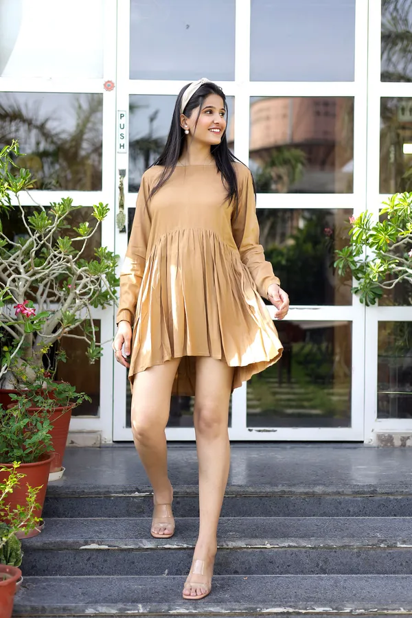 Tan_Rayon_Layla_Mini_Dress_For_Women