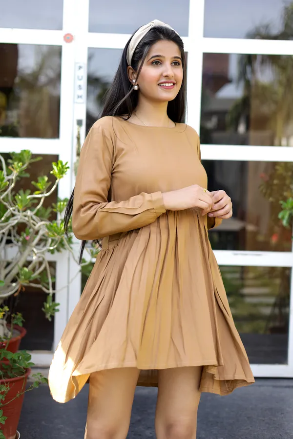 Tan_Rayon_Layla_Mini_Dress_For_Women