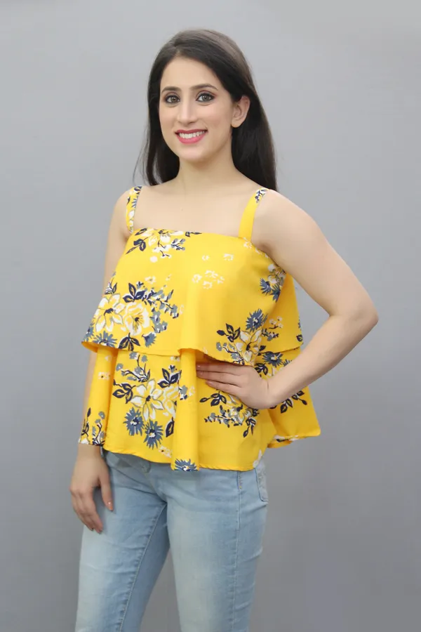 Casual_Floral_Print_Women_Yellow_Top