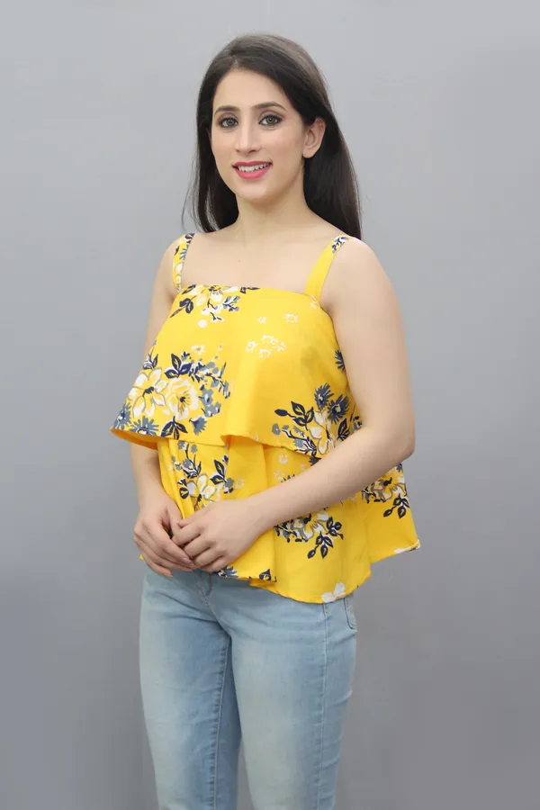 Casual_Floral_Print_Women_Yellow_Top