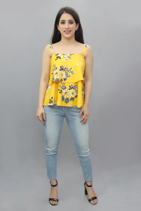 Casual_Floral_Print_Women_Yellow_Top