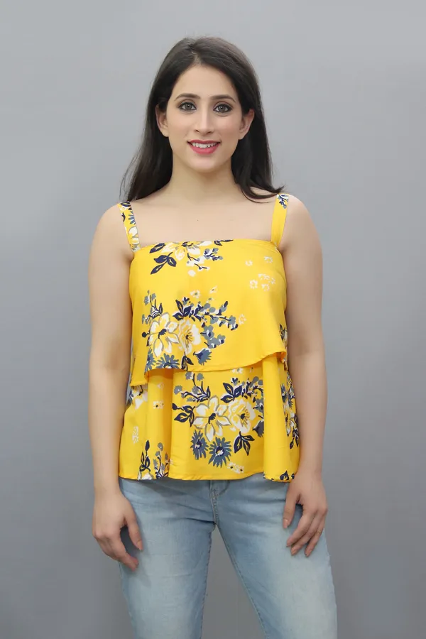 Casual_Floral_Print_Women_Yellow_Top