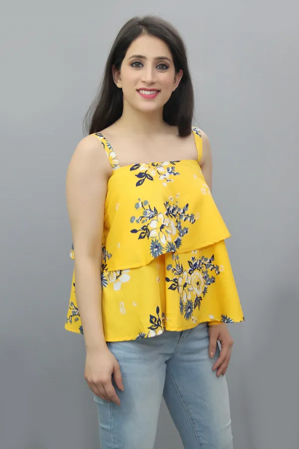 Casual_Floral_Print_Women_Yellow_Top