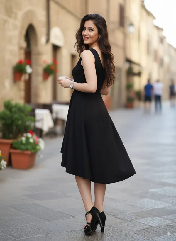 Black_Lycra_Blend_V-Neck_Sleeveless_Knee_Length_High_Low_Dress_For_Women