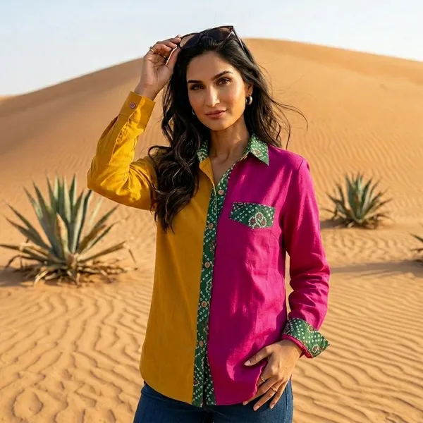 Pink_&_Mustard_Boho_Design_Oversize_Cotton_Shirt