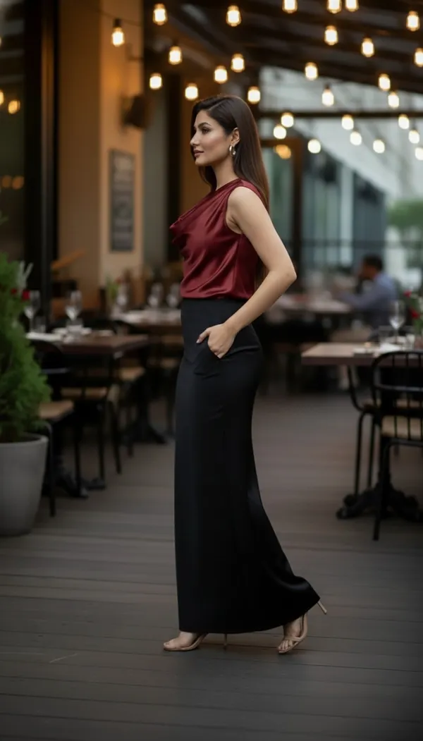 Wine_Satin_Cowl_Neck_Top