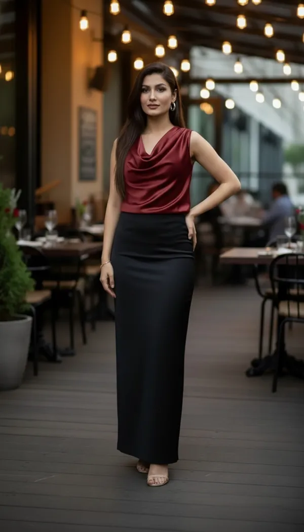 Wine_Satin_Cowl_Neck_Top
