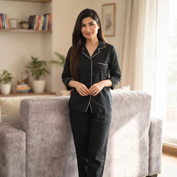 Black_Night_Suit_-_3/4th_Sleeves_-_White_Piping
