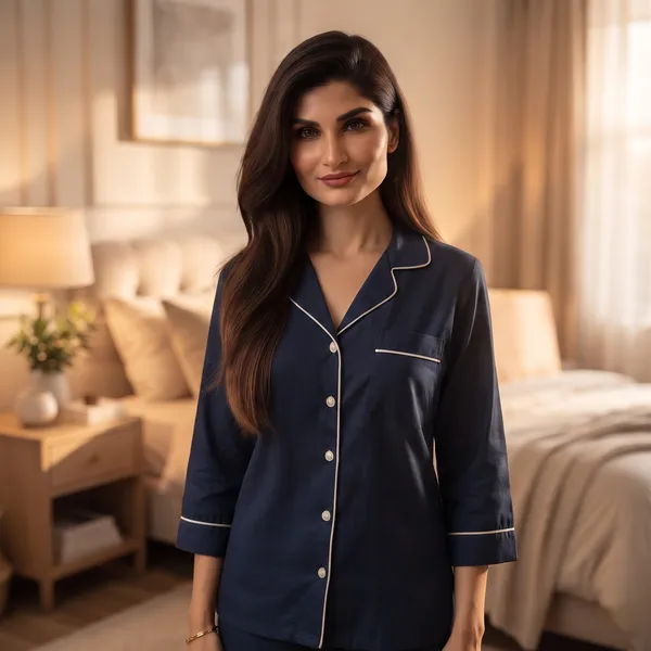 Blue_Night_Suit_-_3/4th_Sleeves_-_White_Piping