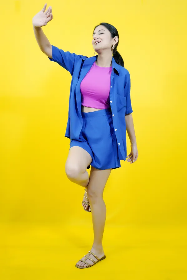 Blue_Cotton_Blend_Solid_Collared_Short_Sleeve_Shirt_&_Regular_Shorts_Co-Ord_Set_For_Women