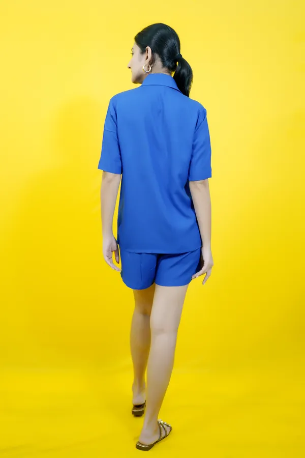 Blue_Cotton_Blend_Solid_Collared_Short_Sleeve_Shirt_&_Regular_Shorts_Co-Ord_Set_For_Women