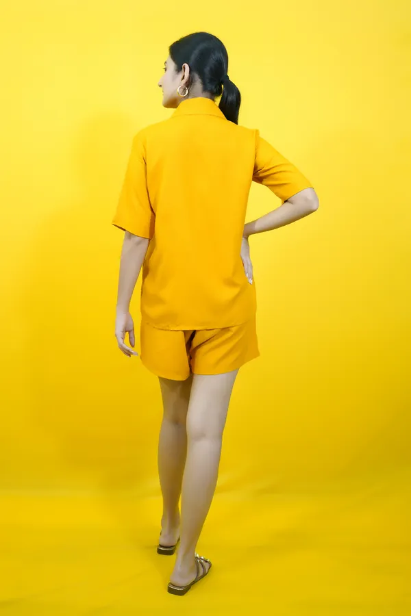 Yellow_Cotton_Blend_Solid_Collared_Short_Sleeve_Shirt_&_Regular_Shorts_Co-Ord_Set_For_Women