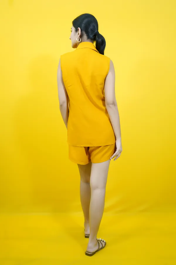 Yellow_Cotton_Blend_Solid_Collared_Sleeveless_Shirt_&_Regular_Shorts_Co-Ord_Set_For_Women
