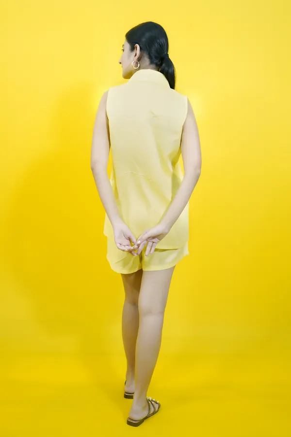 Yellow_Cotton_Blend_Solid_Collared_Sleeveless_Shirt_&_Regular_Shorts_Co-Ord_Set_For_Women
