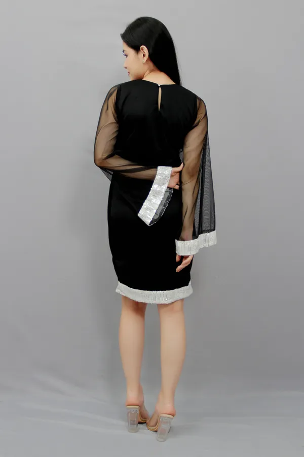 Black_Lycra_Blend_Round_Neck_Flared_Sleeve_Above_Knee_Bodycon_Dress_For_Women