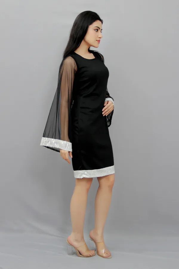 Black_Lycra_Blend_Round_Neck_Flared_Sleeve_Above_Knee_Bodycon_Dress_For_Women